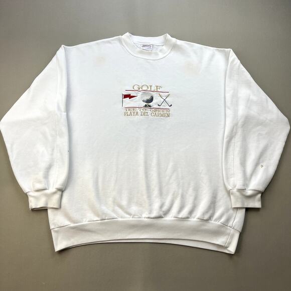 Vintage Golf Sweatshirt Adult XL White Playa Del Carmen Course Links Tee PGA 90s - Picture 1 of 12